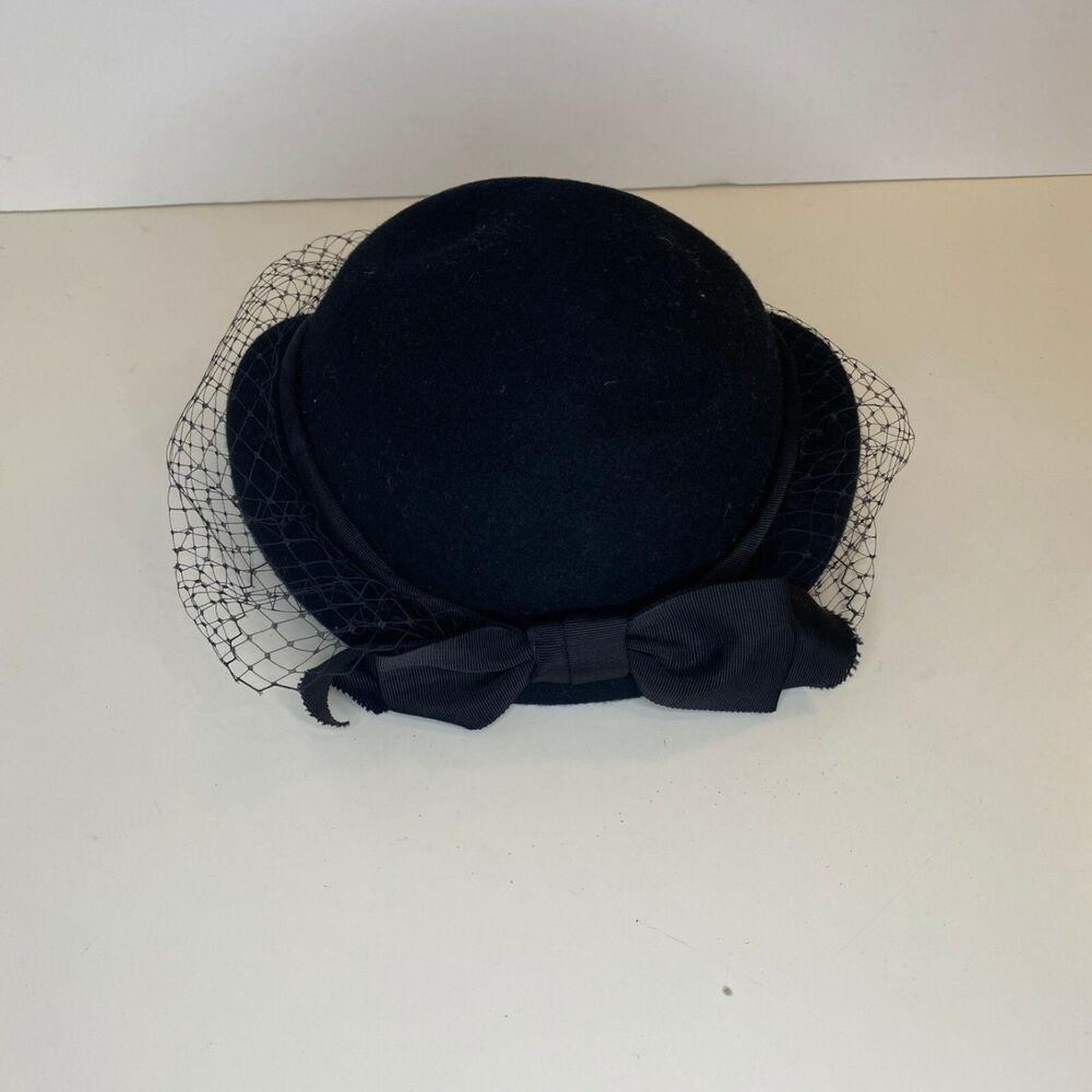 Vintage Lancaster Womens 1960s Black Wool Cocktail Hat Net Veil WPL 4564 USA - Picture 5 of 10